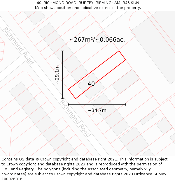 40, RICHMOND ROAD, RUBERY, BIRMINGHAM, B45 9UN: Plot and title map