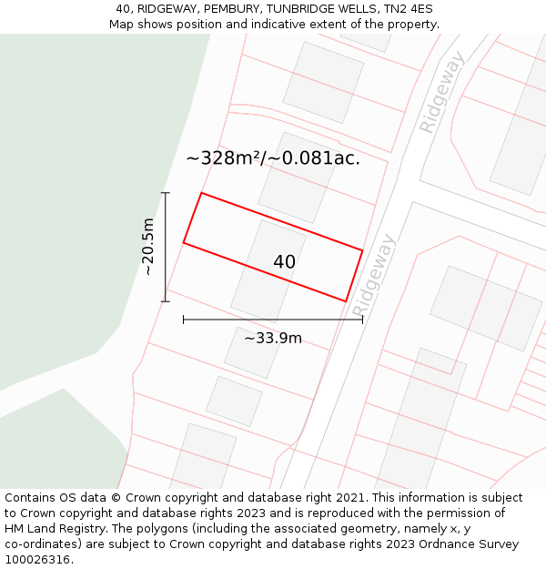 40, RIDGEWAY, PEMBURY, TUNBRIDGE WELLS, TN2 4ES: Plot and title map