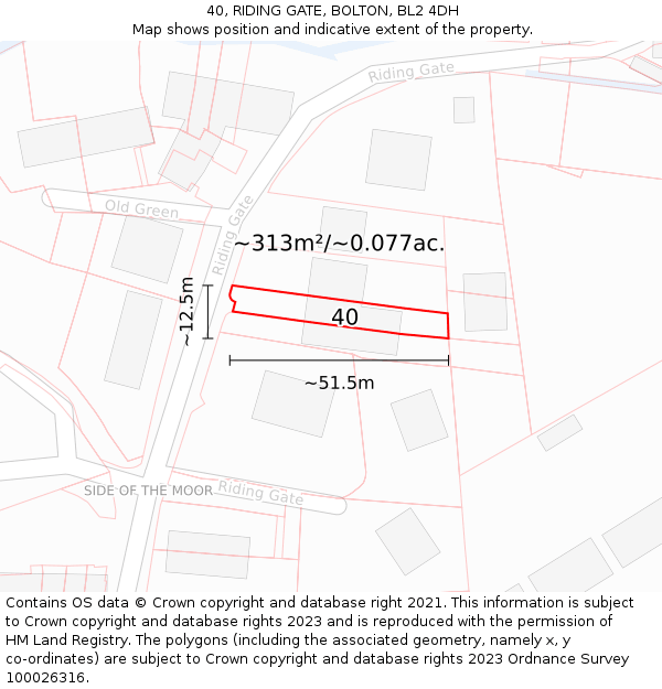 40, RIDING GATE, BOLTON, BL2 4DH: Plot and title map