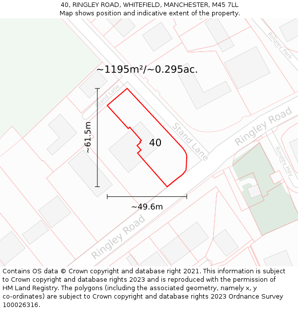 40, RINGLEY ROAD, WHITEFIELD, MANCHESTER, M45 7LL: Plot and title map