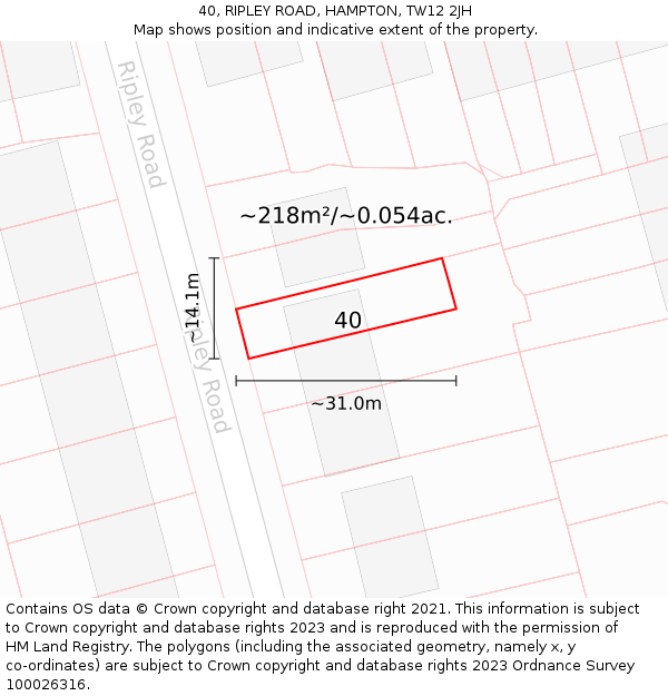40, RIPLEY ROAD, HAMPTON, TW12 2JH: Plot and title map