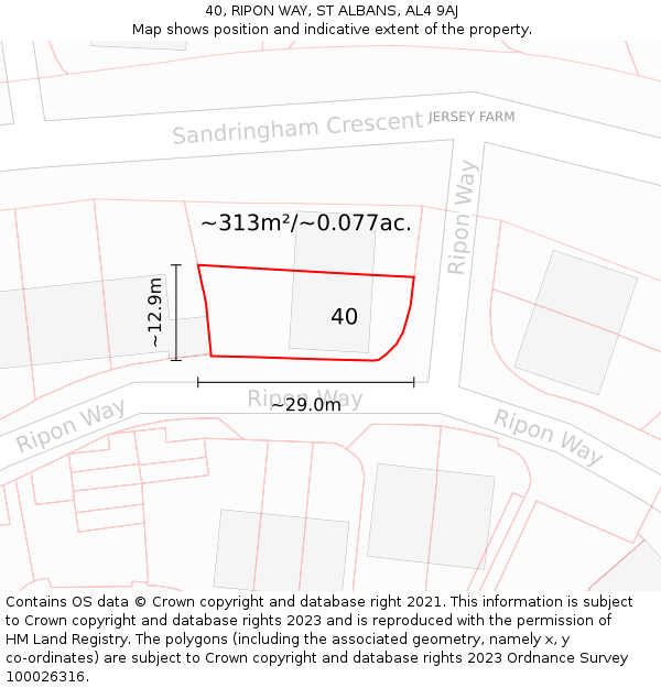 40, RIPON WAY, ST ALBANS, AL4 9AJ: Plot and title map