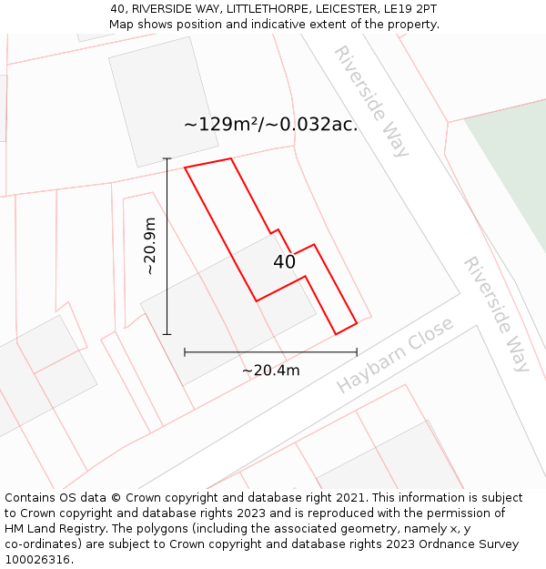 40, RIVERSIDE WAY, LITTLETHORPE, LEICESTER, LE19 2PT: Plot and title map