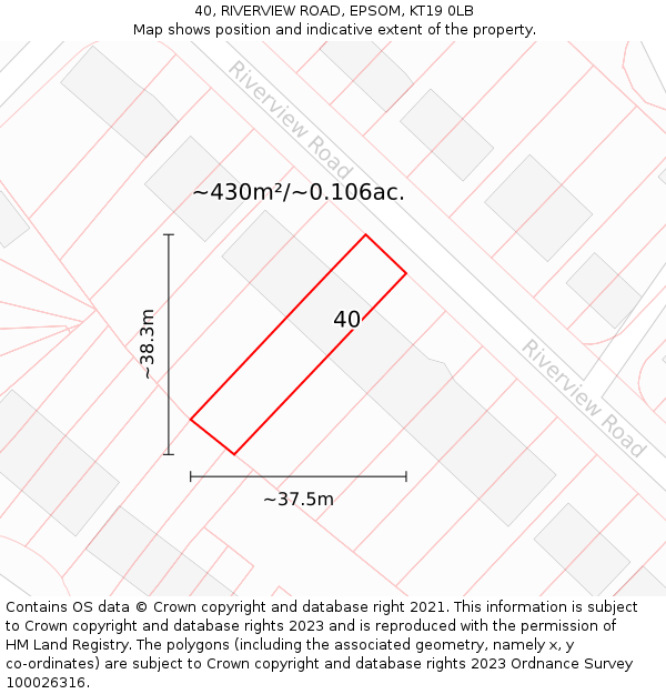 40, RIVERVIEW ROAD, EPSOM, KT19 0LB: Plot and title map