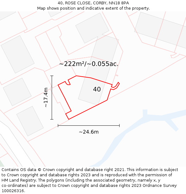 40, ROSE CLOSE, CORBY, NN18 8PA: Plot and title map