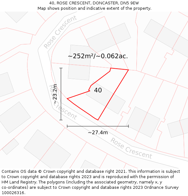 40, ROSE CRESCENT, DONCASTER, DN5 9EW: Plot and title map