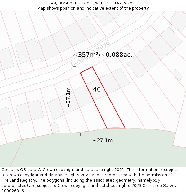 40, ROSEACRE ROAD, WELLING, DA16 2AD: Plot and title map
