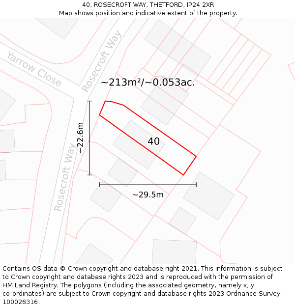 40, ROSECROFT WAY, THETFORD, IP24 2XR: Plot and title map