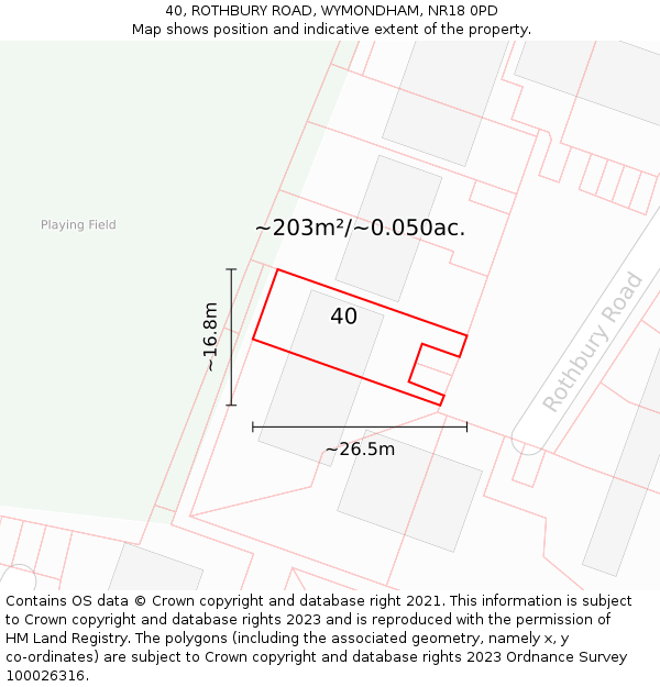 40, ROTHBURY ROAD, WYMONDHAM, NR18 0PD: Plot and title map