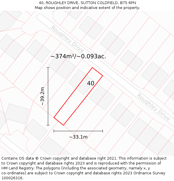 40, ROUGHLEY DRIVE, SUTTON COLDFIELD, B75 6PN: Plot and title map