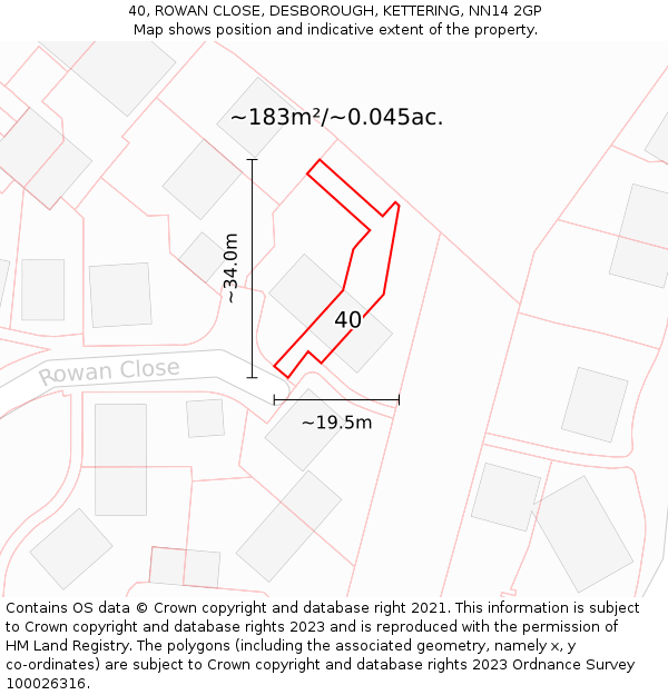 40, ROWAN CLOSE, DESBOROUGH, KETTERING, NN14 2GP: Plot and title map