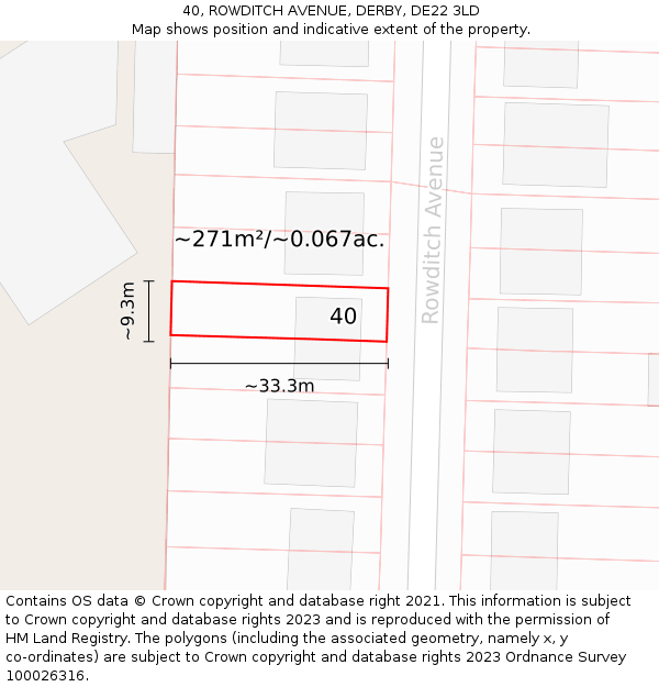 40, ROWDITCH AVENUE, DERBY, DE22 3LD: Plot and title map