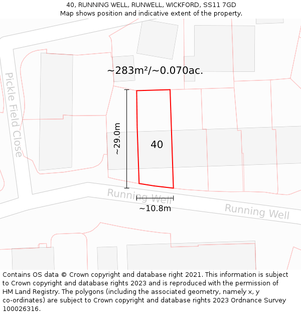 40, RUNNING WELL, RUNWELL, WICKFORD, SS11 7GD: Plot and title map