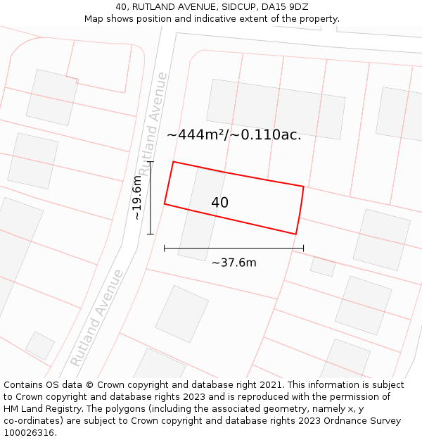 40, RUTLAND AVENUE, SIDCUP, DA15 9DZ: Plot and title map