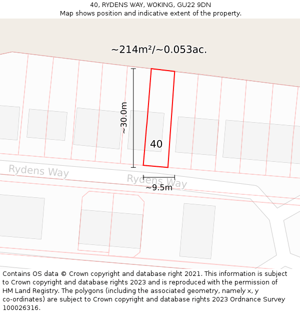 40, RYDENS WAY, WOKING, GU22 9DN: Plot and title map