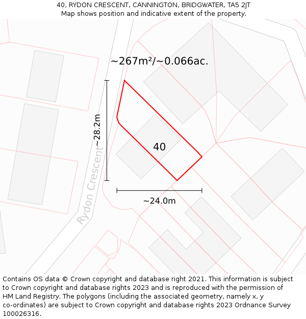 40, RYDON CRESCENT, CANNINGTON, BRIDGWATER, TA5 2JT: Plot and title map