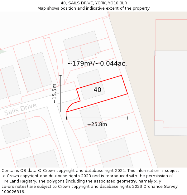 40, SAILS DRIVE, YORK, YO10 3LR: Plot and title map