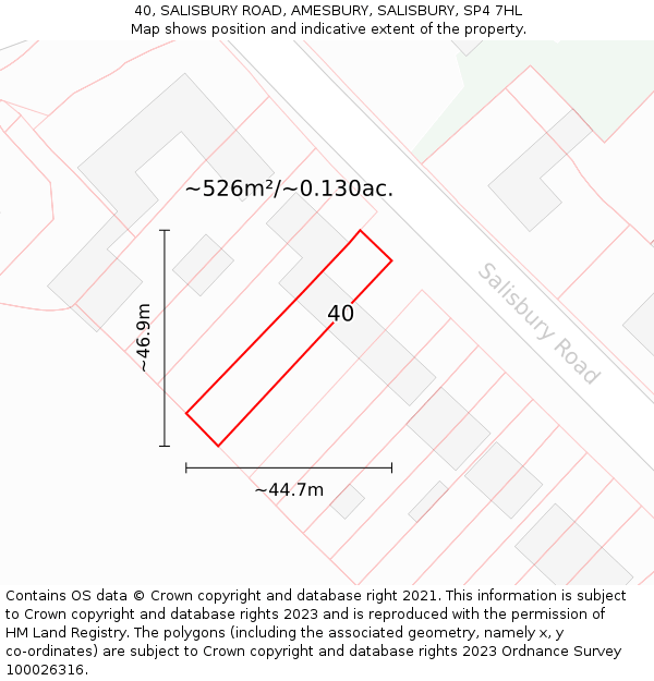 40, SALISBURY ROAD, AMESBURY, SALISBURY, SP4 7HL: Plot and title map