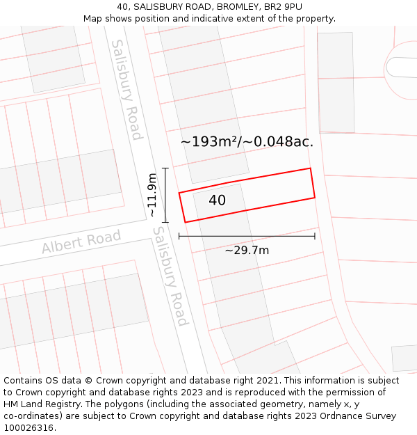 40, SALISBURY ROAD, BROMLEY, BR2 9PU: Plot and title map