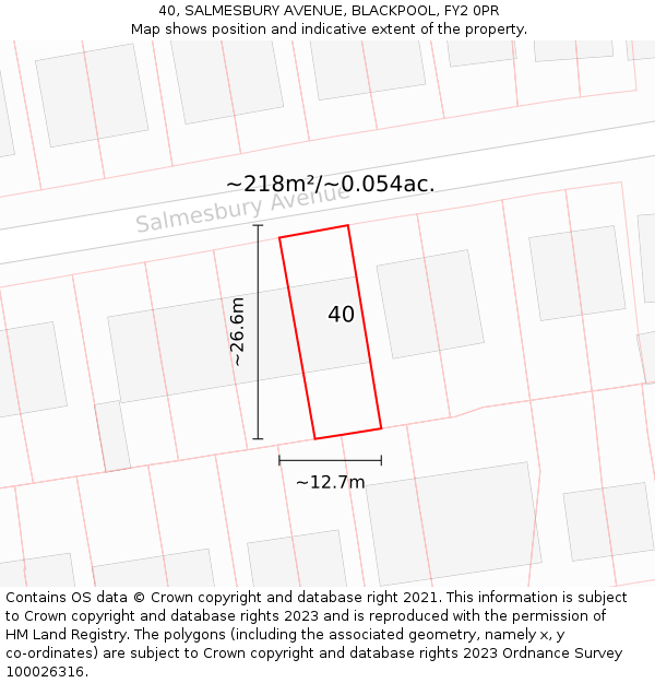 40, SALMESBURY AVENUE, BLACKPOOL, FY2 0PR: Plot and title map