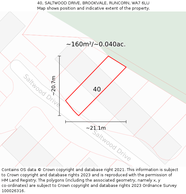 40, SALTWOOD DRIVE, BROOKVALE, RUNCORN, WA7 6LU: Plot and title map