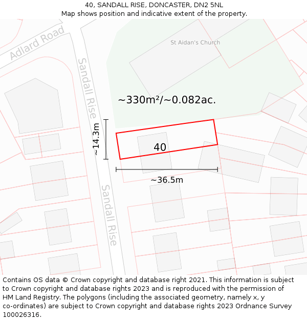 40, SANDALL RISE, DONCASTER, DN2 5NL: Plot and title map