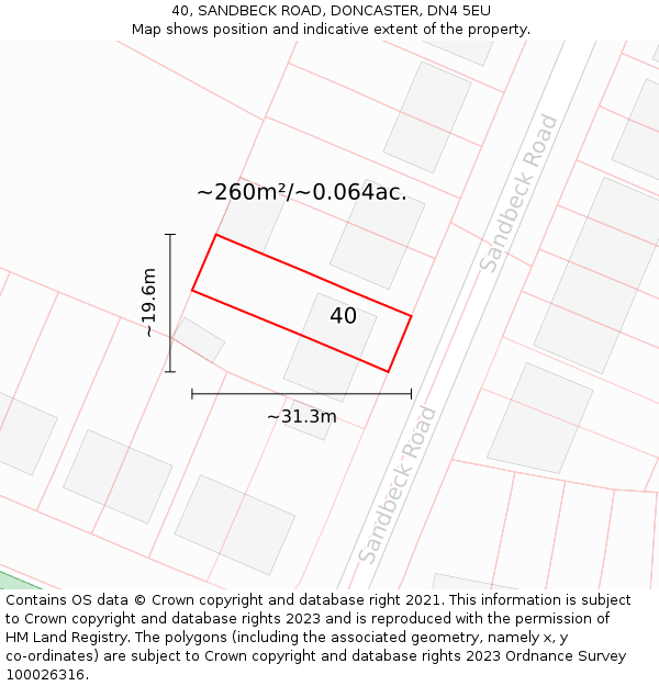 40, SANDBECK ROAD, DONCASTER, DN4 5EU: Plot and title map