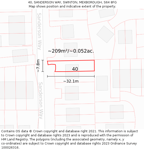 40, SANDERSON WAY, SWINTON, MEXBOROUGH, S64 8FG: Plot and title map