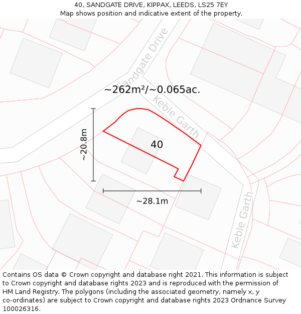 40, SANDGATE DRIVE, KIPPAX, LEEDS, LS25 7EY: Plot and title map