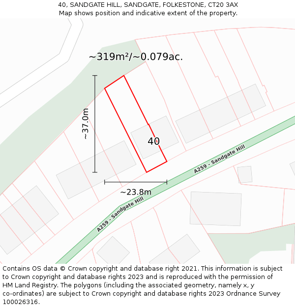 40, SANDGATE HILL, SANDGATE, FOLKESTONE, CT20 3AX: Plot and title map