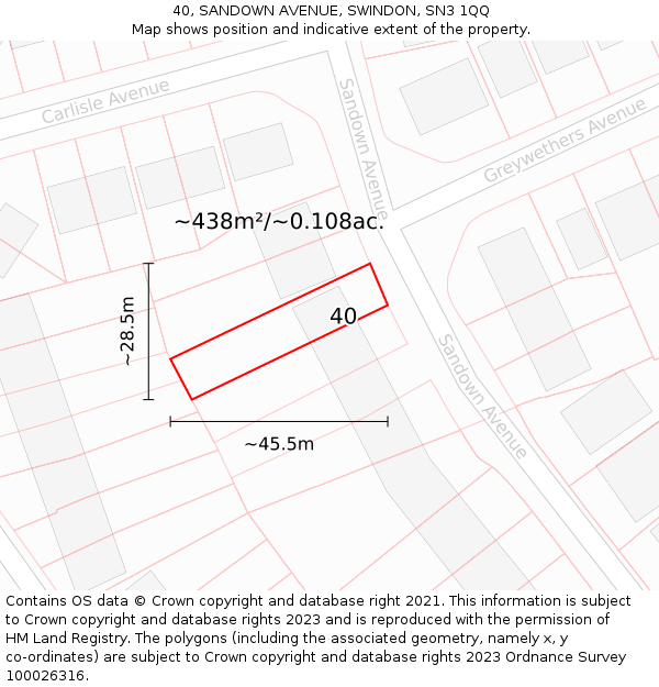 40, SANDOWN AVENUE, SWINDON, SN3 1QQ: Plot and title map