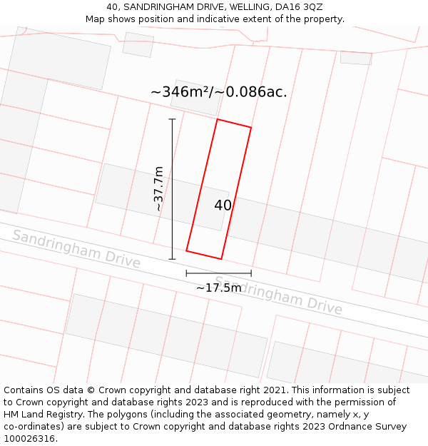 40, SANDRINGHAM DRIVE, WELLING, DA16 3QZ: Plot and title map
