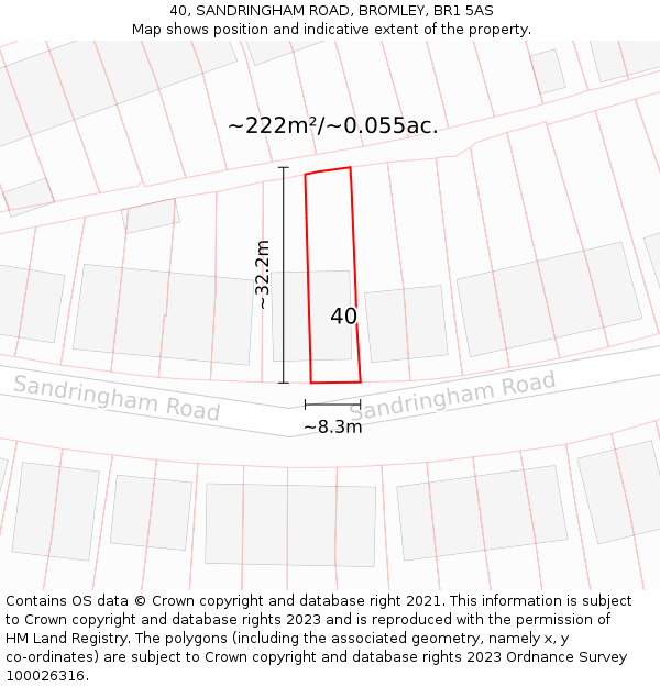 40, SANDRINGHAM ROAD, BROMLEY, BR1 5AS: Plot and title map