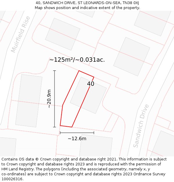 40, SANDWICH DRIVE, ST LEONARDS-ON-SEA, TN38 0XJ: Plot and title map