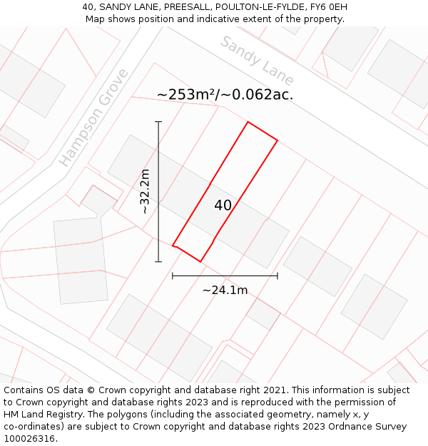 40, SANDY LANE, PREESALL, POULTON-LE-FYLDE, FY6 0EH: Plot and title map