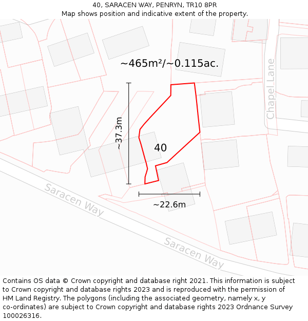 40, SARACEN WAY, PENRYN, TR10 8PR: Plot and title map