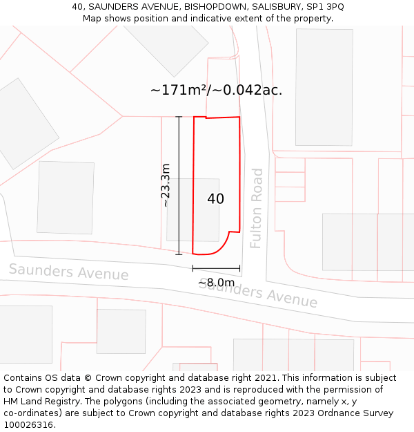 40, SAUNDERS AVENUE, BISHOPDOWN, SALISBURY, SP1 3PQ: Plot and title map