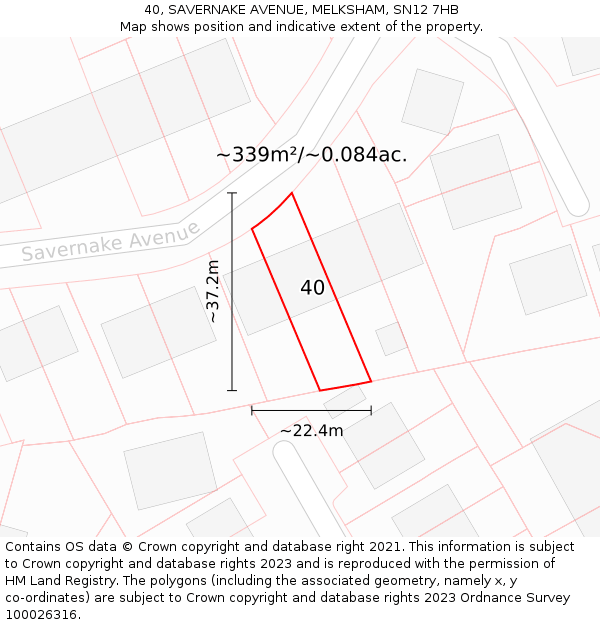 40, SAVERNAKE AVENUE, MELKSHAM, SN12 7HB: Plot and title map