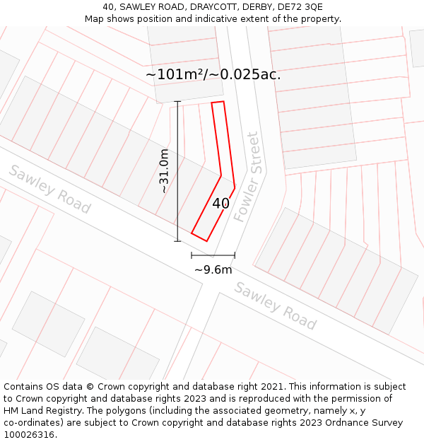 40, SAWLEY ROAD, DRAYCOTT, DERBY, DE72 3QE: Plot and title map