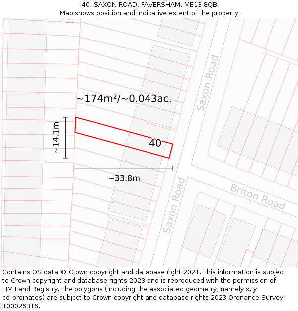 40, SAXON ROAD, FAVERSHAM, ME13 8QB: Plot and title map