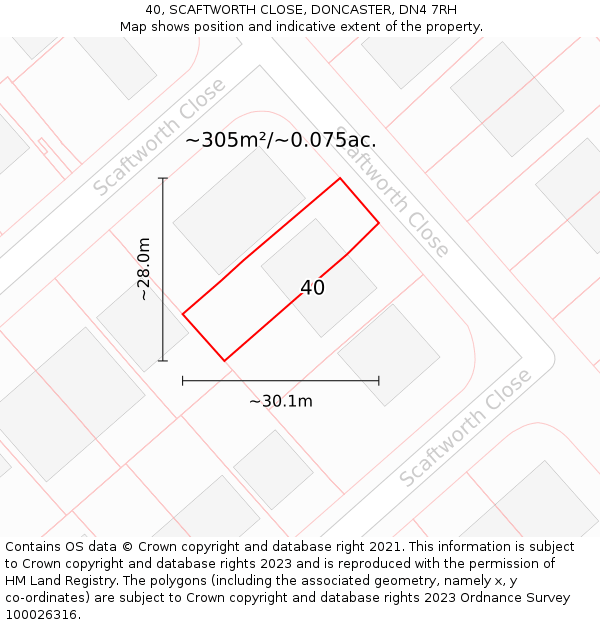 40, SCAFTWORTH CLOSE, DONCASTER, DN4 7RH: Plot and title map