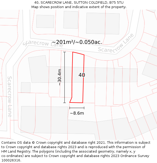 40, SCARECROW LANE, SUTTON COLDFIELD, B75 5TU: Plot and title map