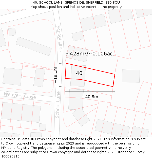 40, SCHOOL LANE, GRENOSIDE, SHEFFIELD, S35 8QU: Plot and title map