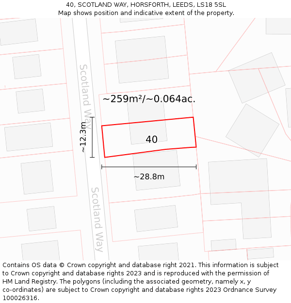 40, SCOTLAND WAY, HORSFORTH, LEEDS, LS18 5SL: Plot and title map