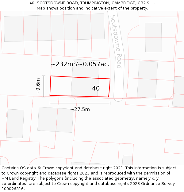 40, SCOTSDOWNE ROAD, TRUMPINGTON, CAMBRIDGE, CB2 9HU: Plot and title map