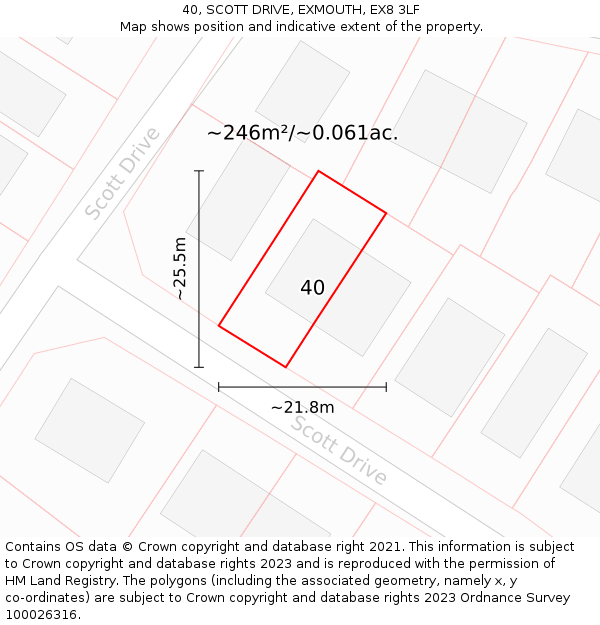 40, SCOTT DRIVE, EXMOUTH, EX8 3LF: Plot and title map