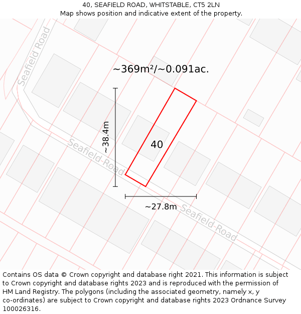 40, SEAFIELD ROAD, WHITSTABLE, CT5 2LN: Plot and title map