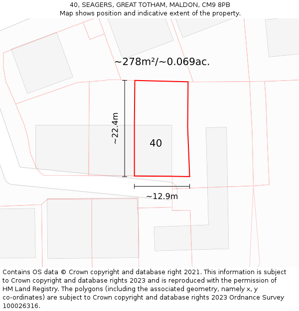 40, SEAGERS, GREAT TOTHAM, MALDON, CM9 8PB: Plot and title map