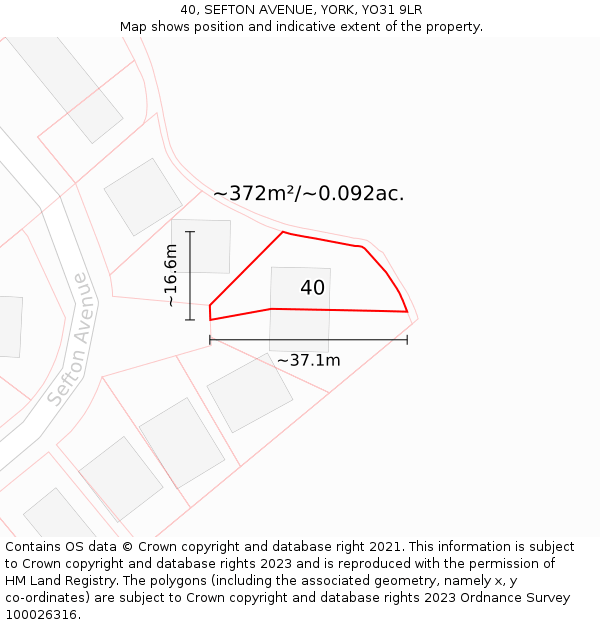 40, SEFTON AVENUE, YORK, YO31 9LR: Plot and title map