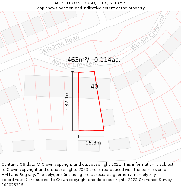 40, SELBORNE ROAD, LEEK, ST13 5PL: Plot and title map